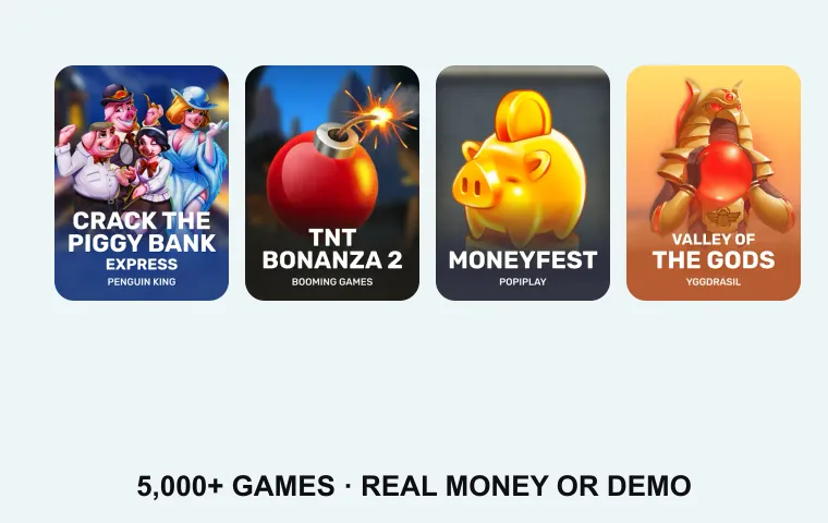 Rooli Casino game tiles: Crack the Piggy Bank Express, TNT Bonanza 2, Moneyfest and Valley Of The Gods